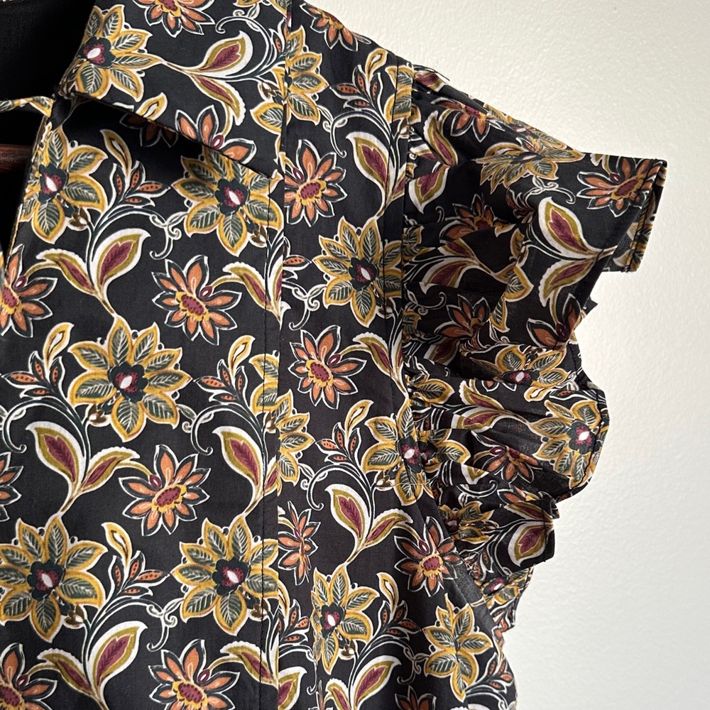 Pinch Anthropologie Black, Mustard, & Rust Floral Babydoll Mini Dress 100 Cotton - Picture 5 of 11